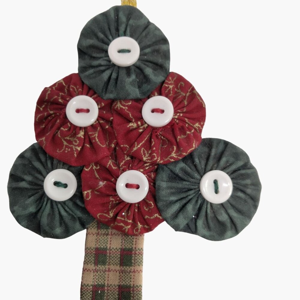 Yoyo Christmas Tree Ornament Button Quilted USA